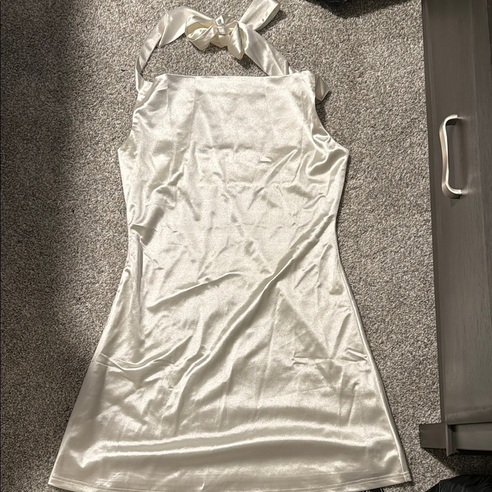 White Satin Halter Dress